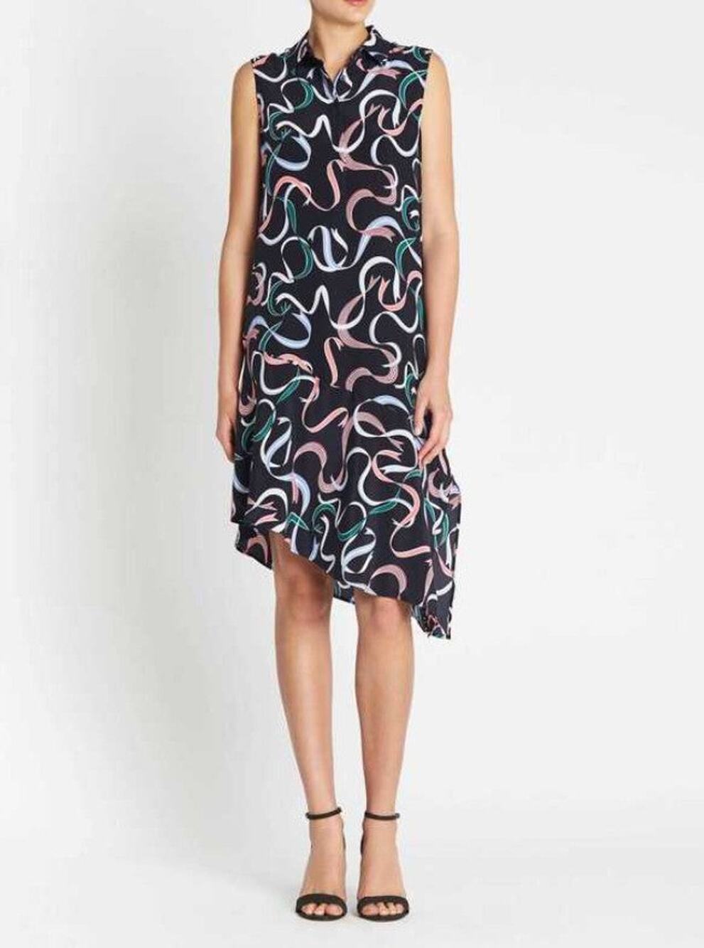 Equipment Silk Shift Dress Blue Sleeveless Asymmetric Midi XS